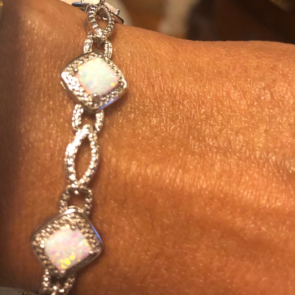 Bracelet and ring set. Opal with diamond accent. - Picture 4 of 5